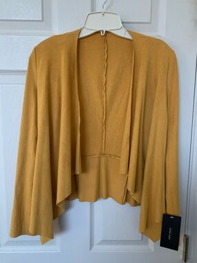 Zara Mustard Open-Front Draped Cardigan